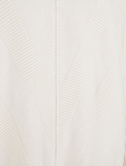 Pull long côtelé à col V - Beige - 3