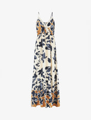 Robe longue à fines bretelles imprimé feuillage - Marine - 6