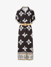 Robe chemise longue manches courtes imprimé floral - Noir - 1