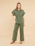 Ensemble chemise et pantalon uni effet lin - Kaki - 1