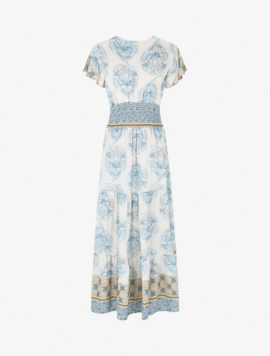 Robe longue à manches volantées imprimé fleuri - Bleu ciel - 2