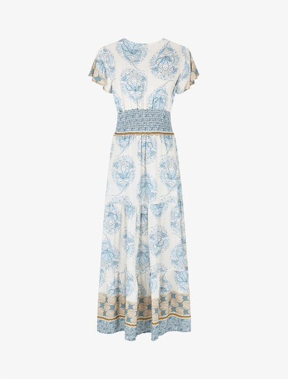 Robe longue à manches volantées imprimé fleuri - Bleu ciel - 2