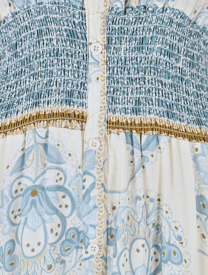 Robe longue à manches volantées imprimé fleuri - Bleu ciel - 3