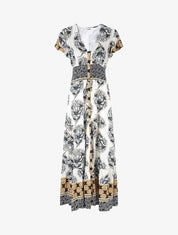 Robe longue à manches volantées imprimé fleuri - Noir - 1