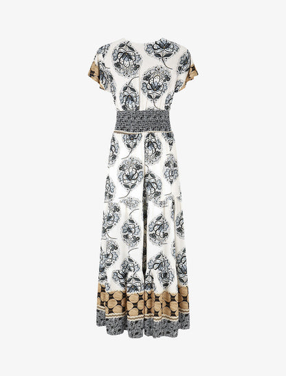 Robe longue à manches volantées imprimé fleuri - Noir - 2