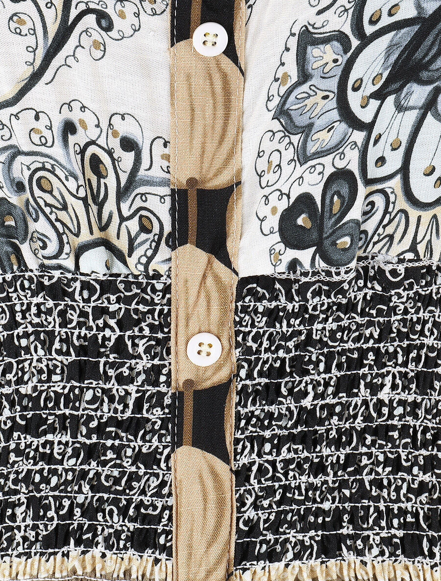 Robe longue à manches volantées imprimé fleuri - Noir - 3