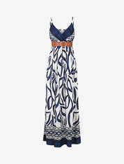 Robe longue imprimé graphique à fines bretelles - Marine - 5
