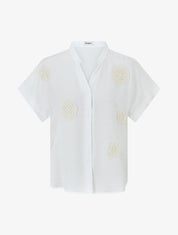 Chemise manches courtes à empiècements en crochet - Blanc - 1