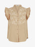 Blouse brodée sans manches à épaules volantées - Beige - 1