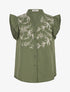 Blouse brodée sans manches à épaules volantées - Kaki - 1