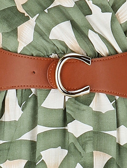 Robe longue sans manches à imprimé graphique - Kaki - 3