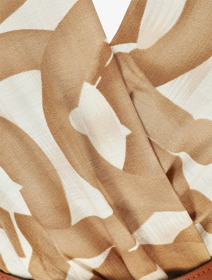 Robe longue sans manches à imprimé graphique - Camel - 3