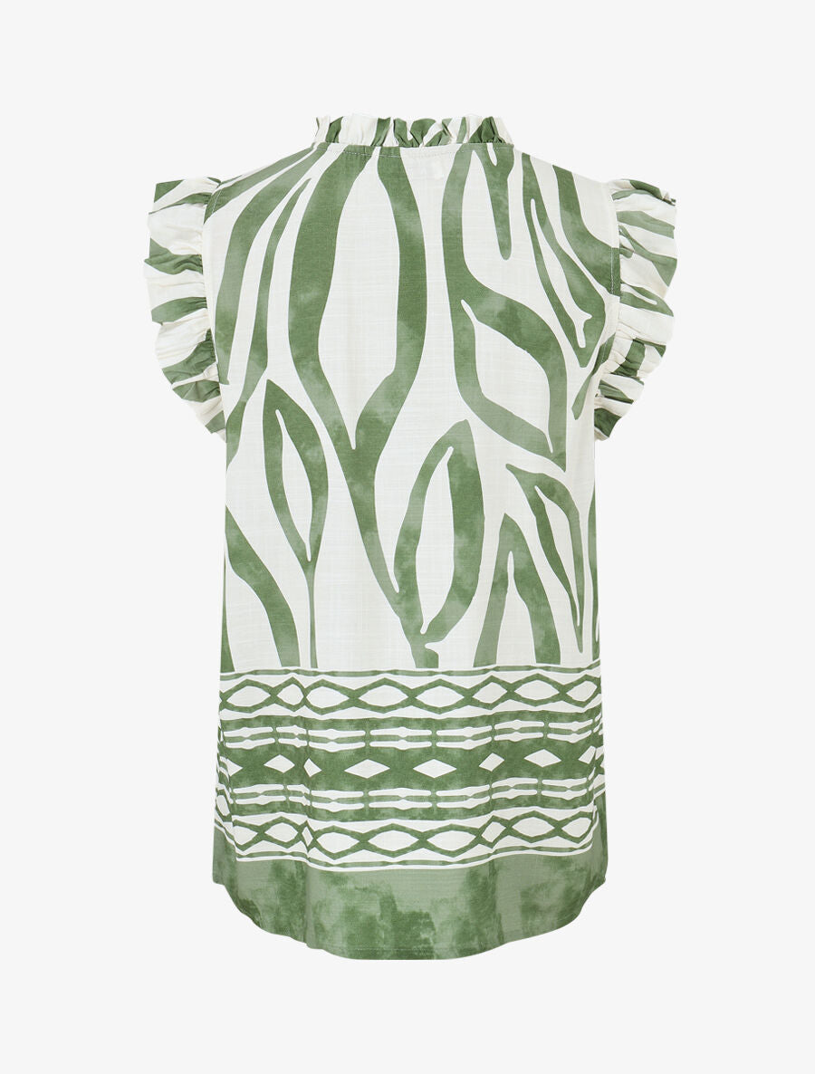 Top imprimé graphique à épaules volantées - Vert - 2