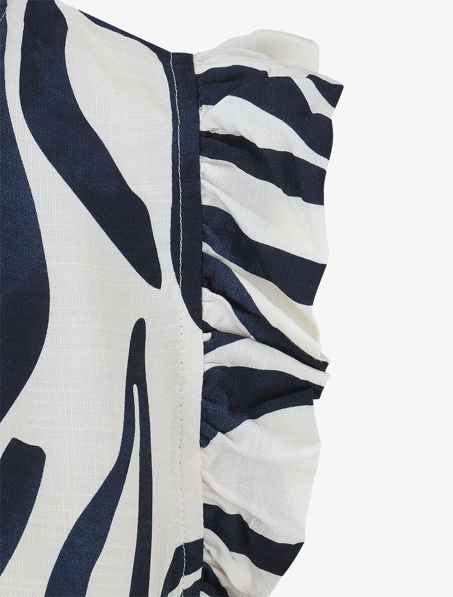 Top imprimé graphique à épaules volantées - Marine - 3