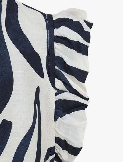 Top imprimé graphique à épaules volantées - Marine - 3