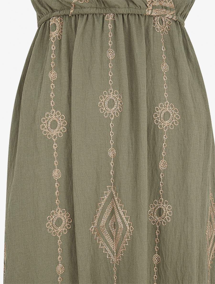 Robe longue à fines bretelles et broderies irisées - Kaki - 3