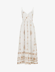 Robe longue à fines bretelles et broderies irisées - Blanc - 1