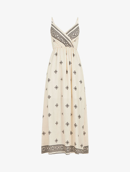 Robe longue à fines bretelles à imprimé fantaisie - Beige - 1