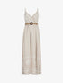 Robe longue à fines bretelles et broderies - Beige - 1