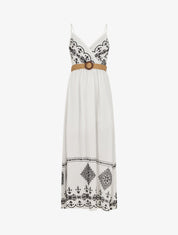 Robe longue à fines bretelles et broderies - Blanc - 4