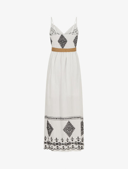 Robe longue à fines bretelles et broderies - Blanc - 2