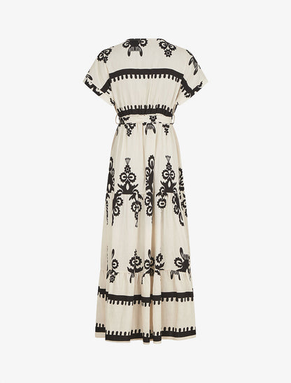 Robe longue manches courtes imprimé fantaisie - Écru - 2