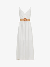 Robe longue à bretelles et décolleté en crochet - Blanc - 4