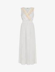 Robe longue sans manches unie col à pompons - Blanc - 1