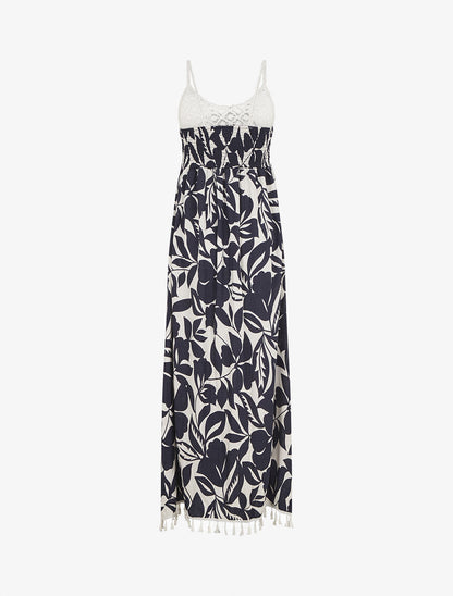 Robe longue graphique à buste en crochet - Marine - 2