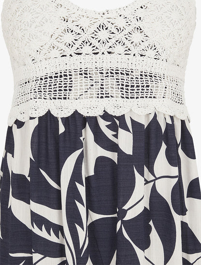 Robe longue graphique à buste en crochet - Marine - 3