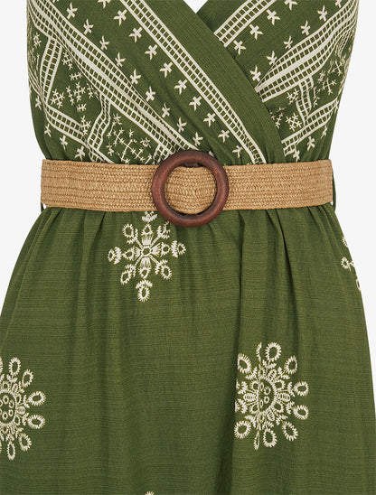 Robe longue à fines bretelles à motif fantaisie - Vert - 3