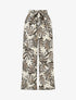 Pantalon imprimé feuilles à taille haute élastiquée - Gris - 4
