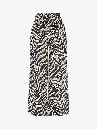 Pantalon imprimé fantaisie à taille haute élastiquée - Noir - 1