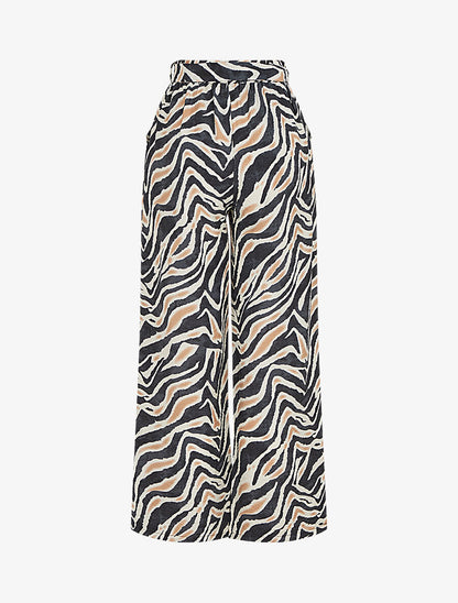 Pantalon imprimé fantaisie à taille haute élastiquée - Noir - 2