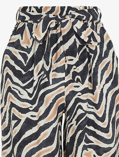 Pantalon imprimé fantaisie à taille haute élastiquée - Noir - 3