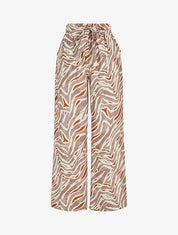 Pantalon imprimé fantaisie à taille haute élastiquée - Marron - 1