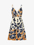 Robe mi-longue à bretelles imprimé feuillages - Marine - 1