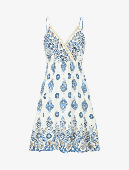 Robe mi-longue à bretelles imprimé floral - Bleu clair - 1