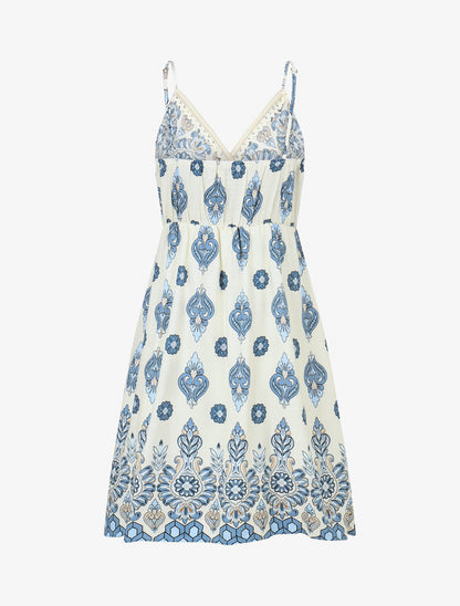 Robe mi-longue à bretelles imprimé floral - Bleu clair - 2