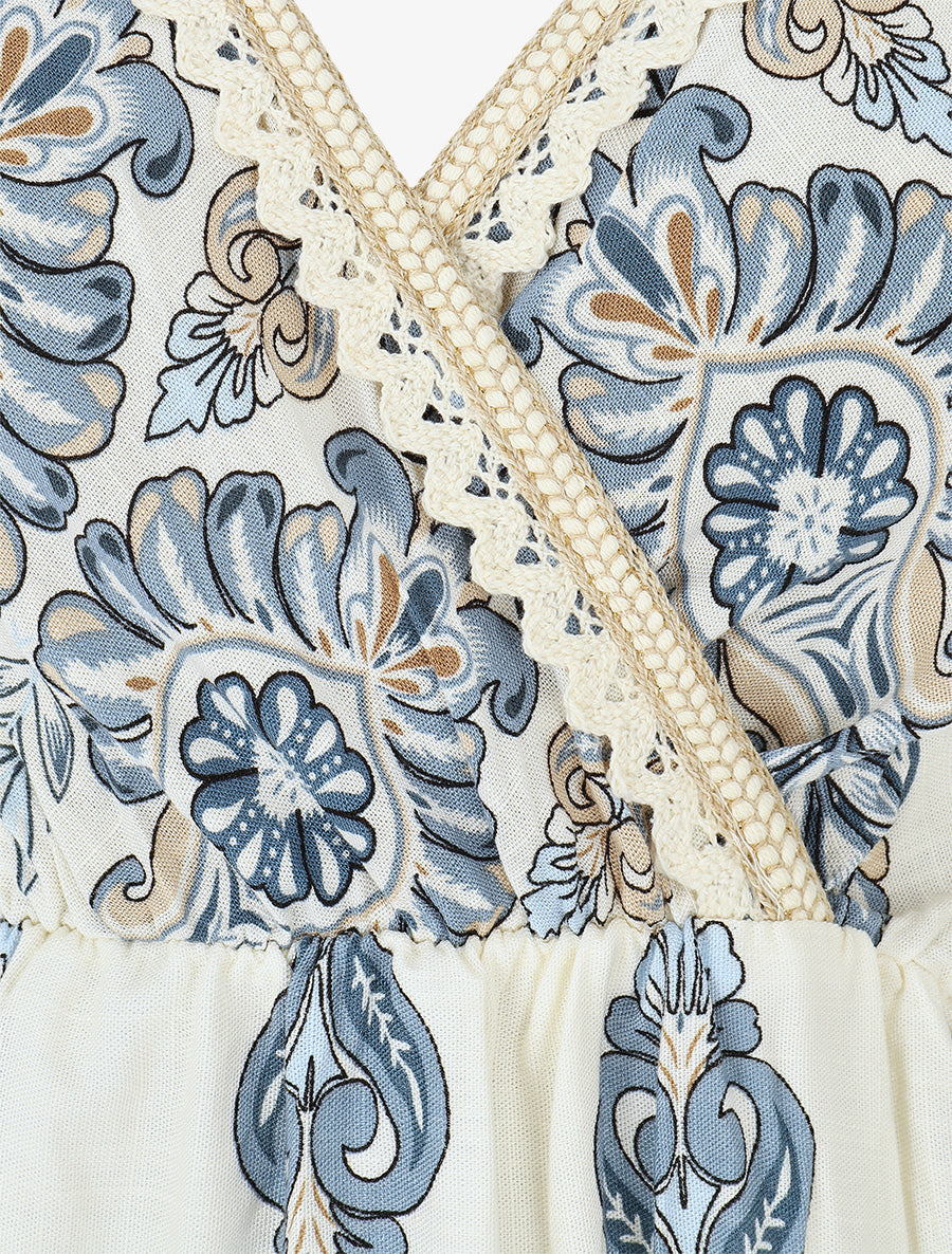 Robe mi-longue à bretelles imprimé floral - Bleu clair - 3