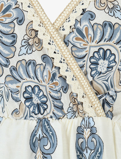 Robe mi-longue à bretelles imprimé floral - Bleu clair - 3