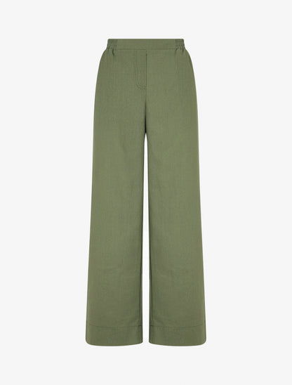 Pantalon uni droit effet lin - Kaki - 1