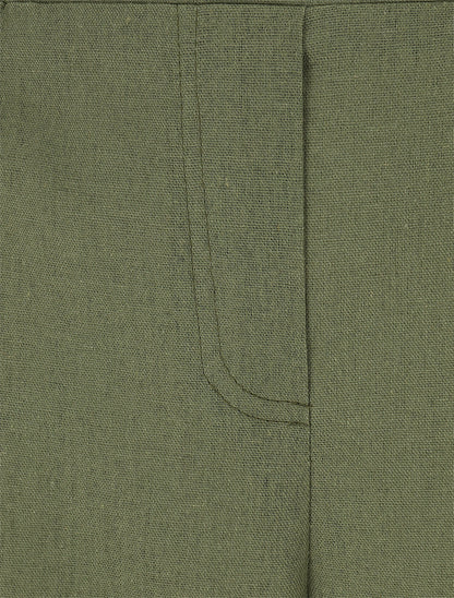 Pantalon uni droit effet lin - Kaki - 3