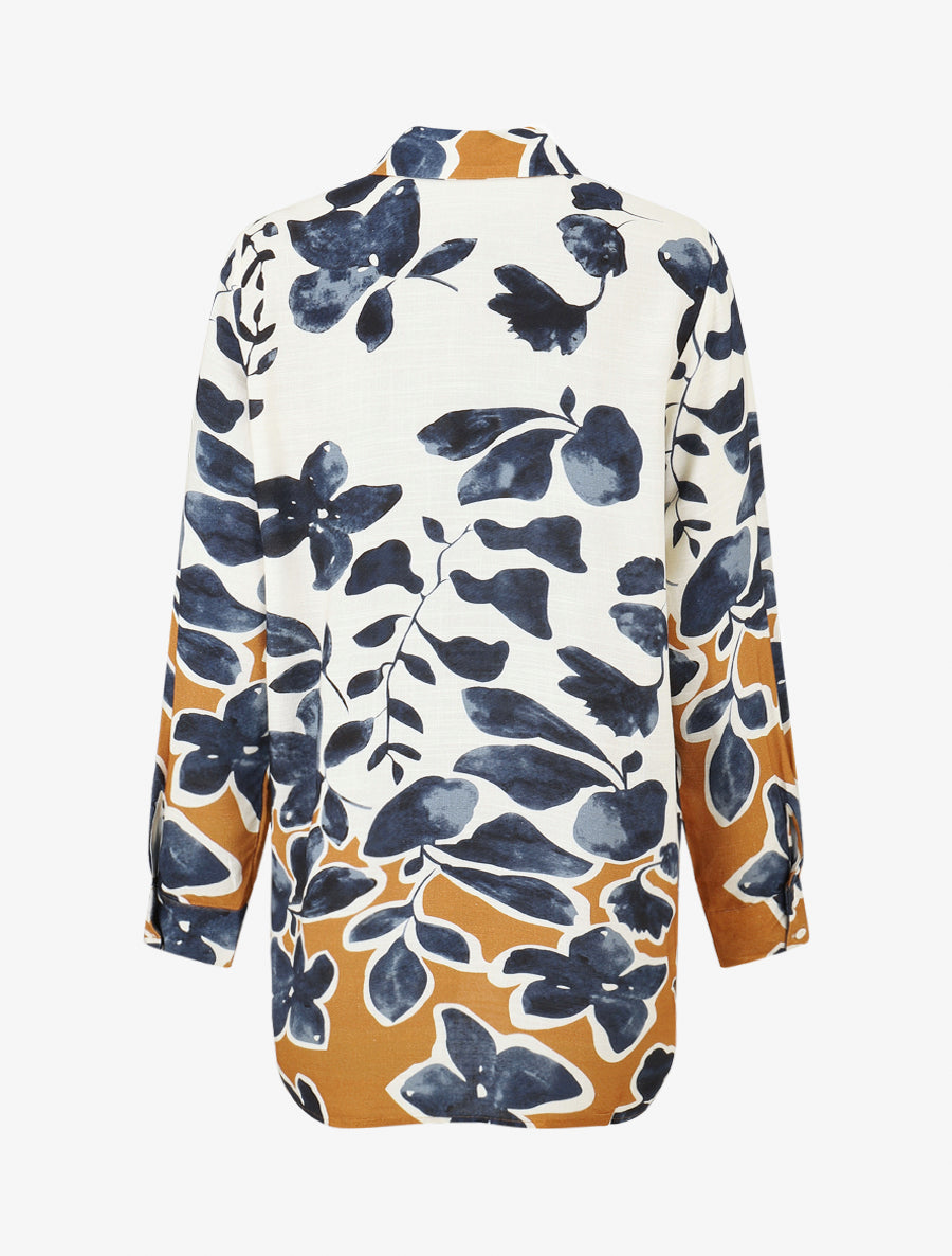 Chemise ample manches longues imprimé floral - Marine - 2
