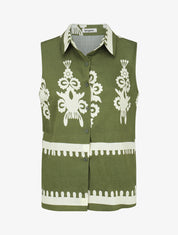 Top sans manches imprimé ikat - Kaki - 1