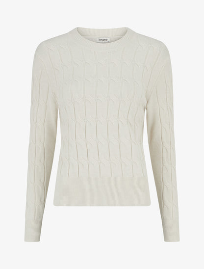 Pull droit en maille tressée - Écru - 1