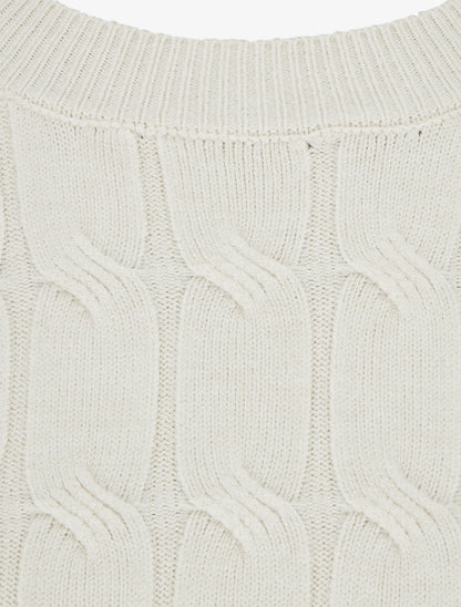 Pull droit en maille tressée - Écru - 3