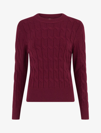 Pull droit en maille tressée - Lie de vin - 1