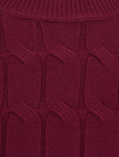 Pull droit en maille tressée - Lie de vin - 3