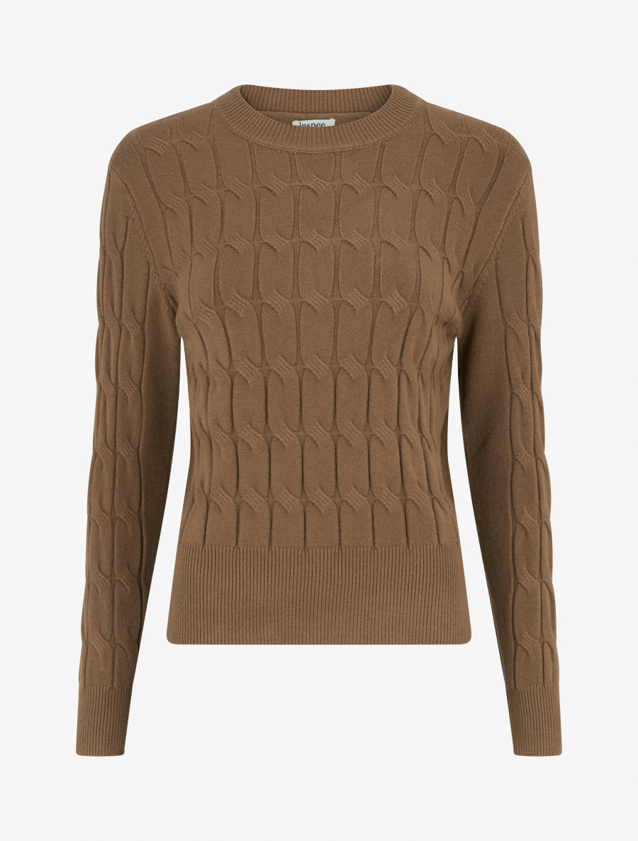 Pull droit en maille tressée - Taupe - 1